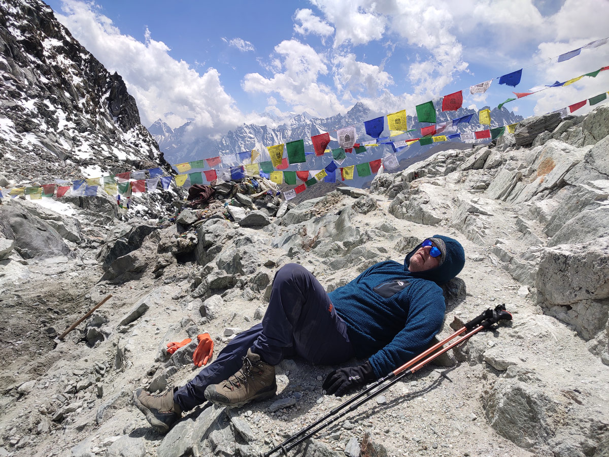 Resting at the top of Chola Pass