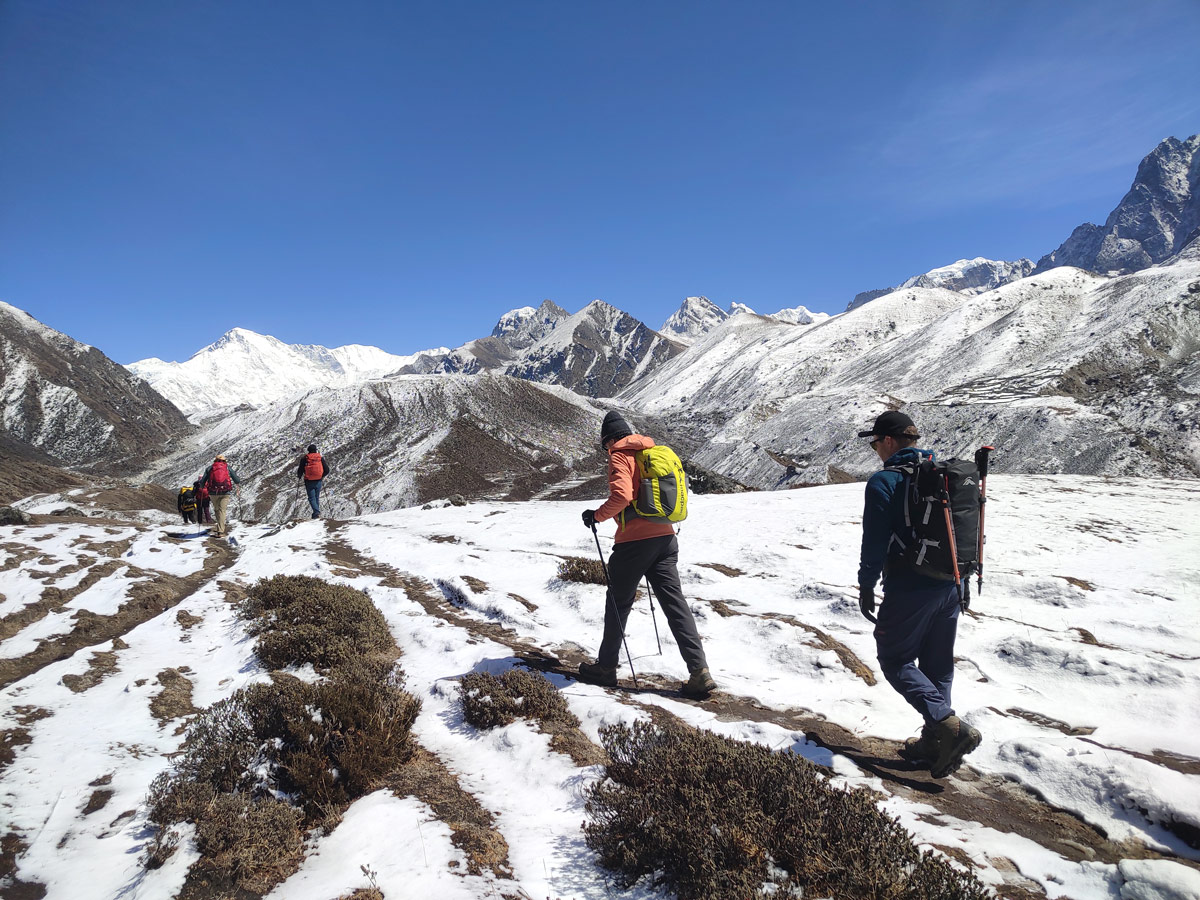 Trail to Gokyo from Machhero with Mt. Cho Oyu in the background