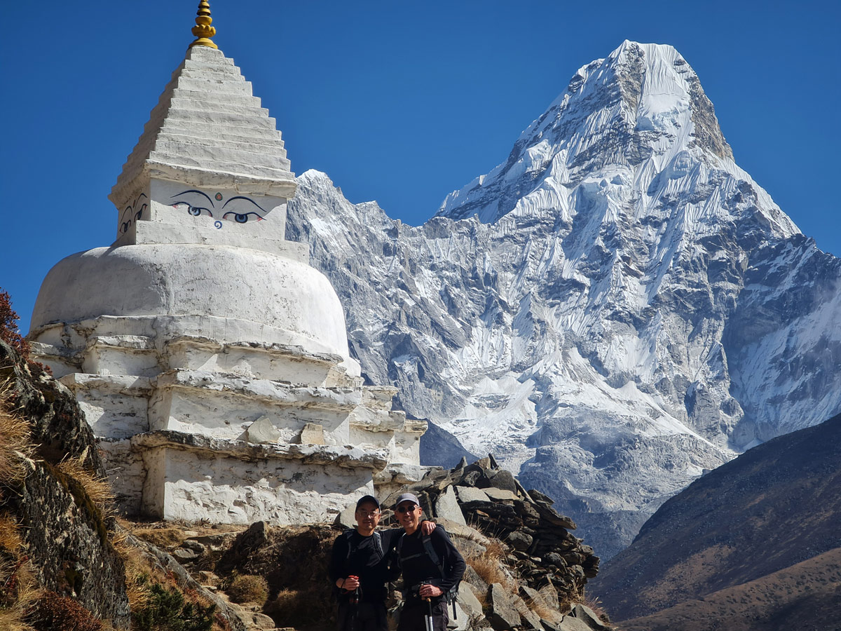 Trekkers in front of Stupa during Eveerest Base Camp Trek
